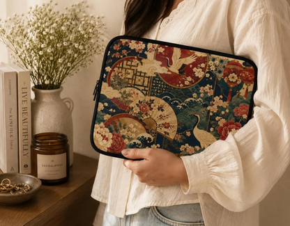 East Asian Floral Crane Pillow Case