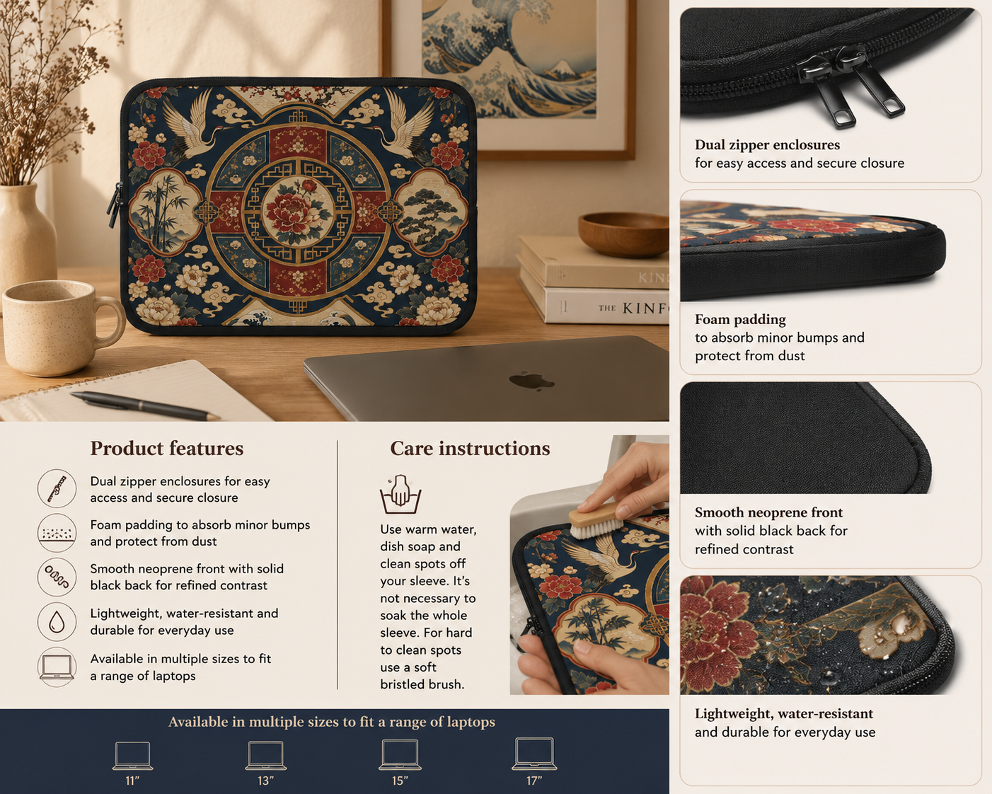 East Asian Oriental Medallion Laptop Sleeve Case