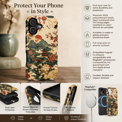 East Asian Vintage Landscape iPhone Case | Magnetic Impact-Resistant Case