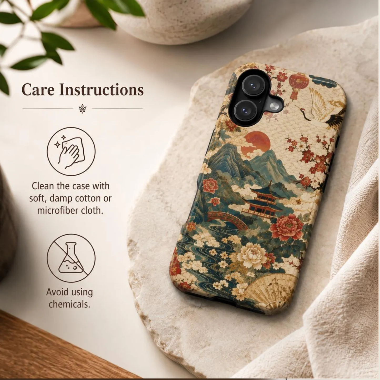 East Asian Vintage Landscape iPhone Case | Magnetic Impact-Resistant Case