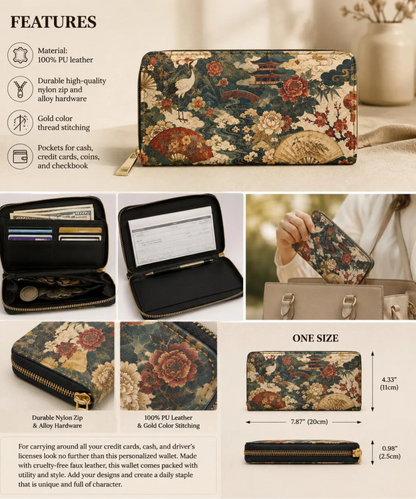 East Asian Vintage Landscape Zipper Wallet