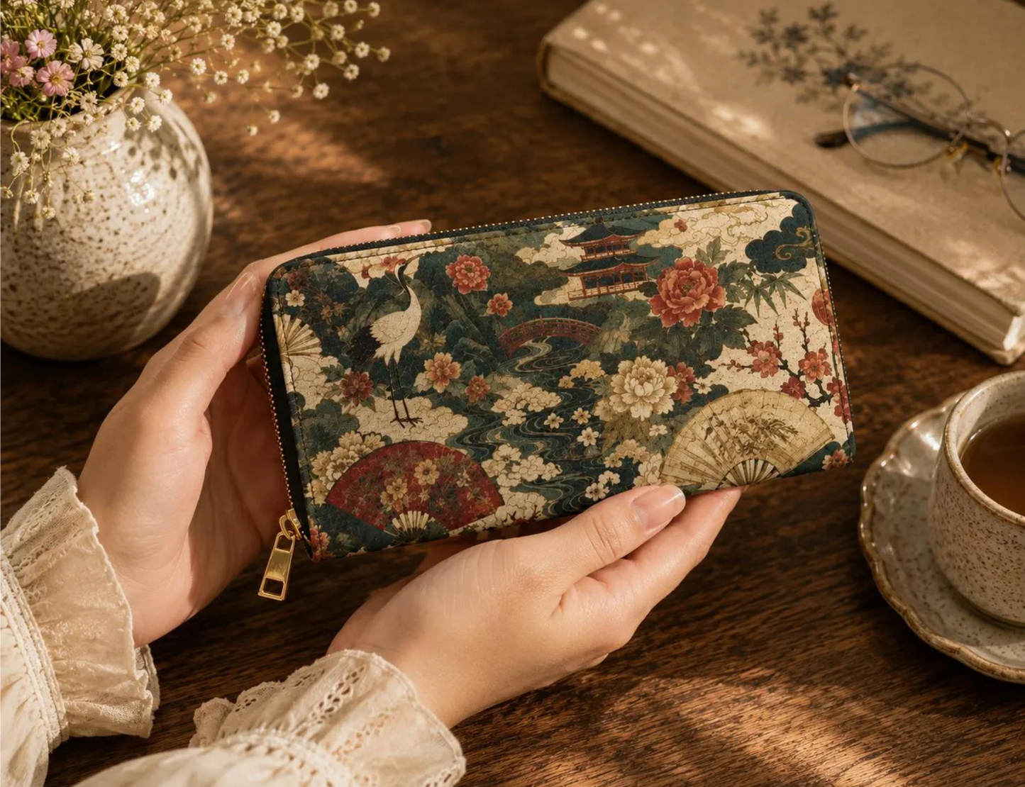 East Asian Vintage Landscape Zipper Wallet