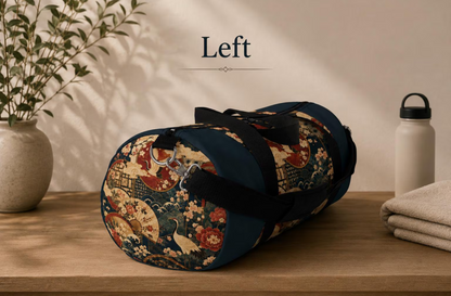 East Asian Floral Crane Navy Blue Duffel Gym Bag