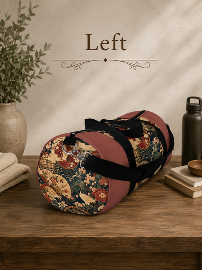 East Asian Floral Crane Salmon Rose Duffel Gym Bag