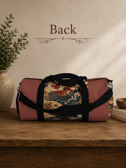 East Asian Floral Crane Salmon Rose Duffel Gym Bag