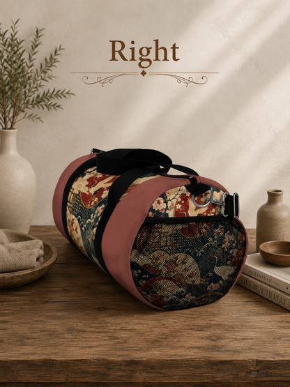 East Asian Floral Crane Salmon Rose Duffel Gym Bag