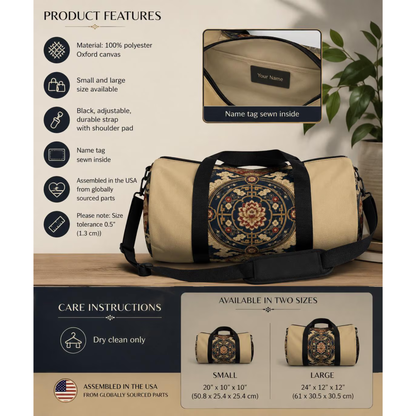East Asian Mandala Beige Duffel Gym Bag