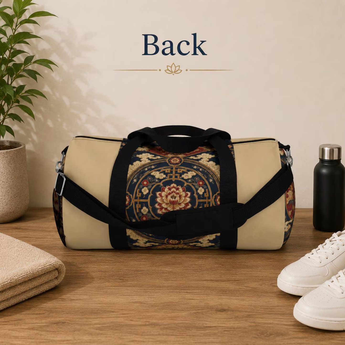 East Asian Mandala Beige Duffel Gym Bag