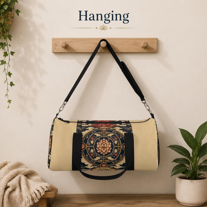 East Asian Mandala Beige Duffel Gym Bag