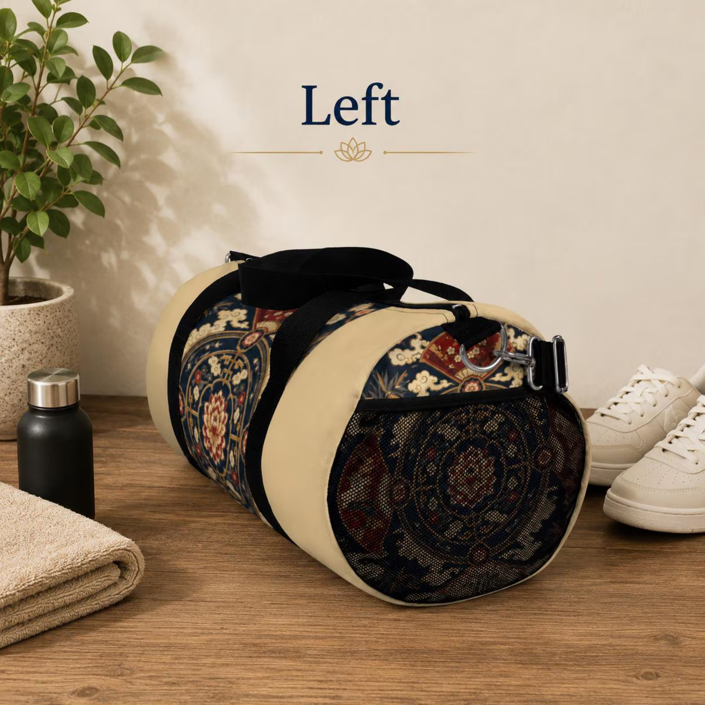 East Asian Mandala Beige Duffel Gym Bag