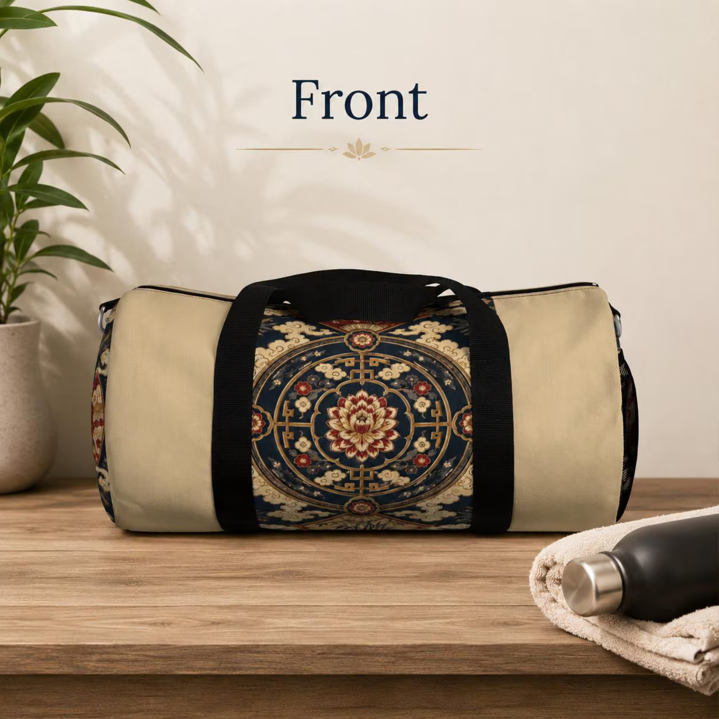 East Asian Mandala Beige Duffel Gym Bag
