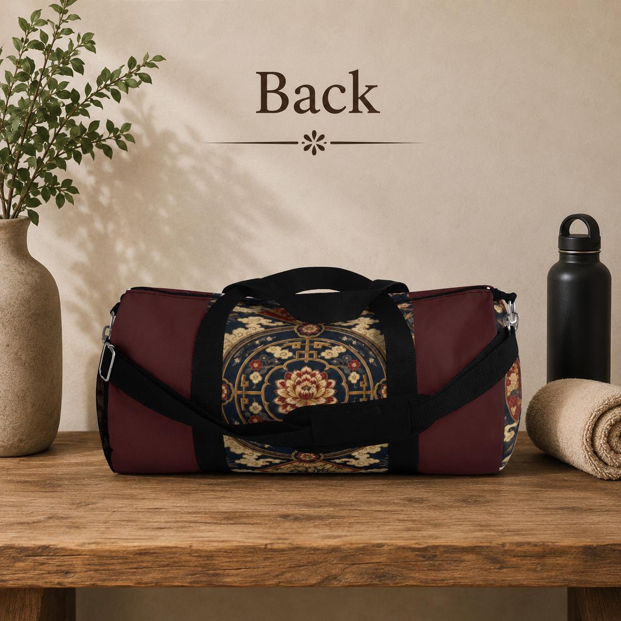 East Asian Mandala Maroon Red Duffel Gym Bag
