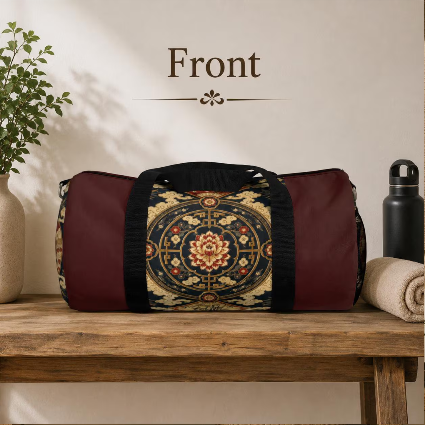 East Asian Mandala Maroon Red Duffel Gym Bag