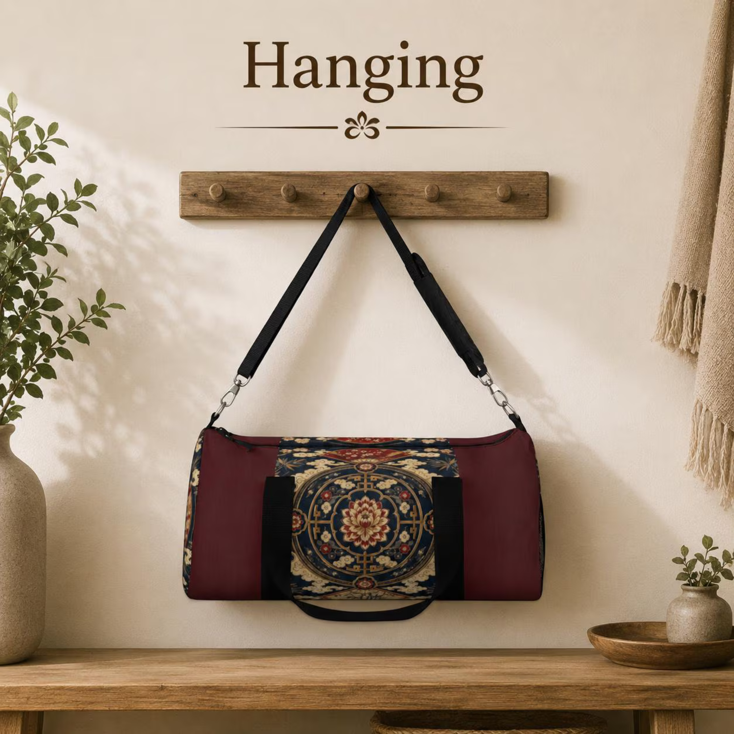 East Asian Mandala Maroon Red Duffel Gym Bag