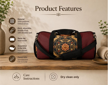 East Asian Mandala Maroon Red Duffel Gym Bag