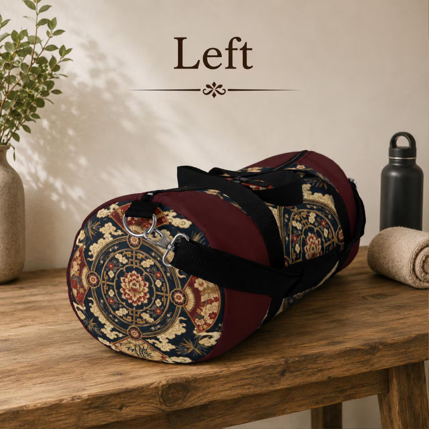 East Asian Mandala Maroon Red Duffel Gym Bag