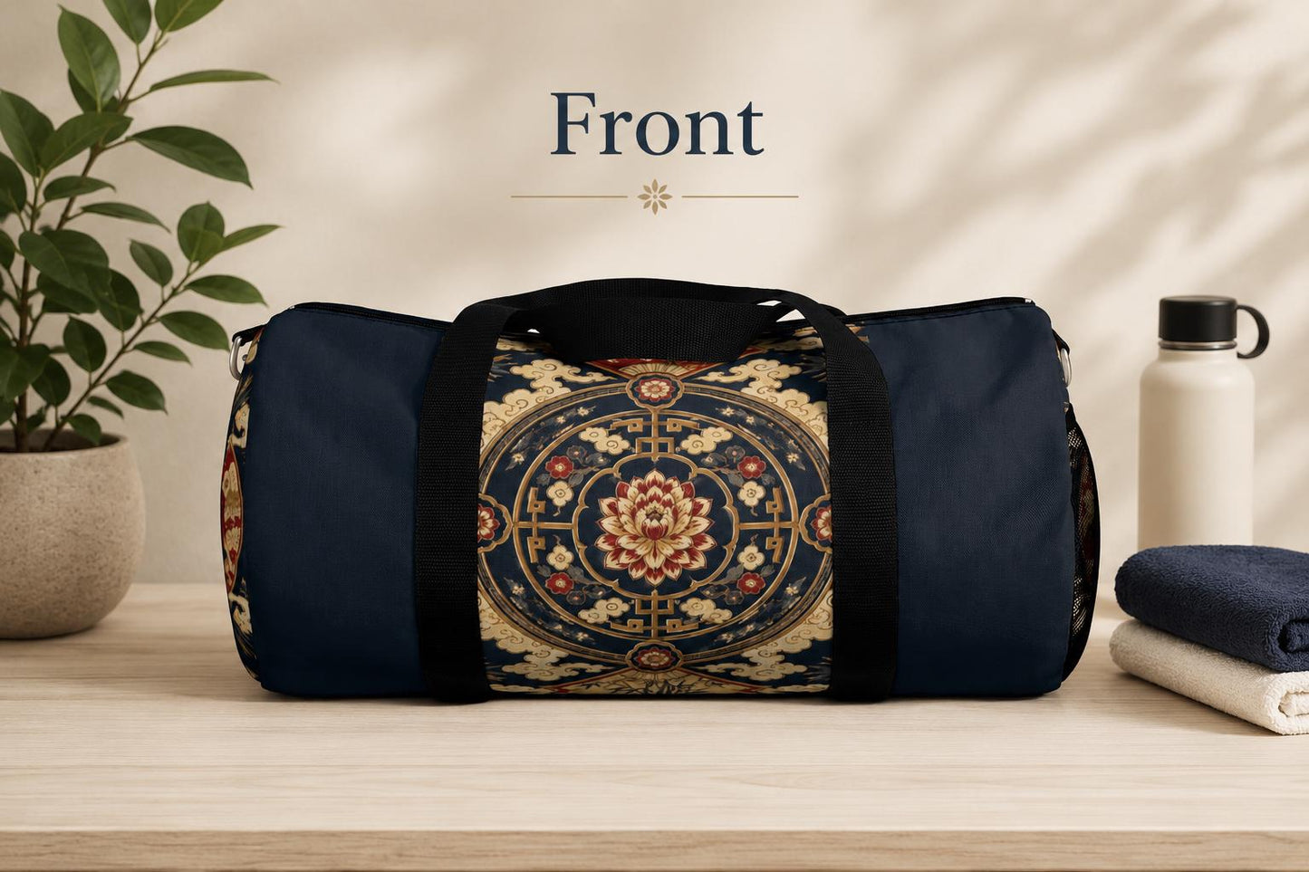 East Asian Mandala Navy Blue Duffel Gym Bag