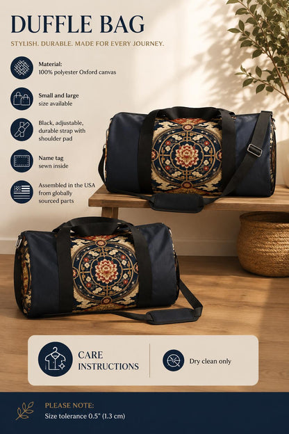 East Asian Mandala Navy Blue Duffel Gym Bag