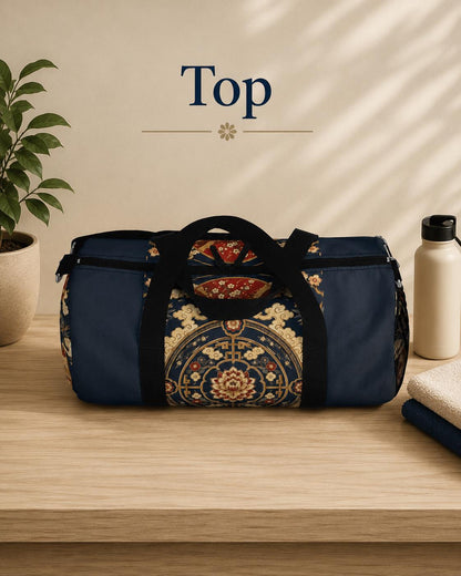 East Asian Mandala Navy Blue Duffel Gym Bag