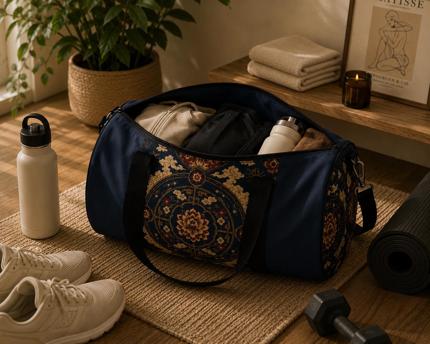 East Asian Mandala Navy Blue Duffel Gym Bag