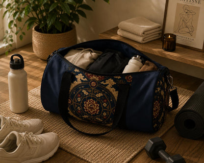 East Asian Mandala Navy Blue Duffel Gym Bag