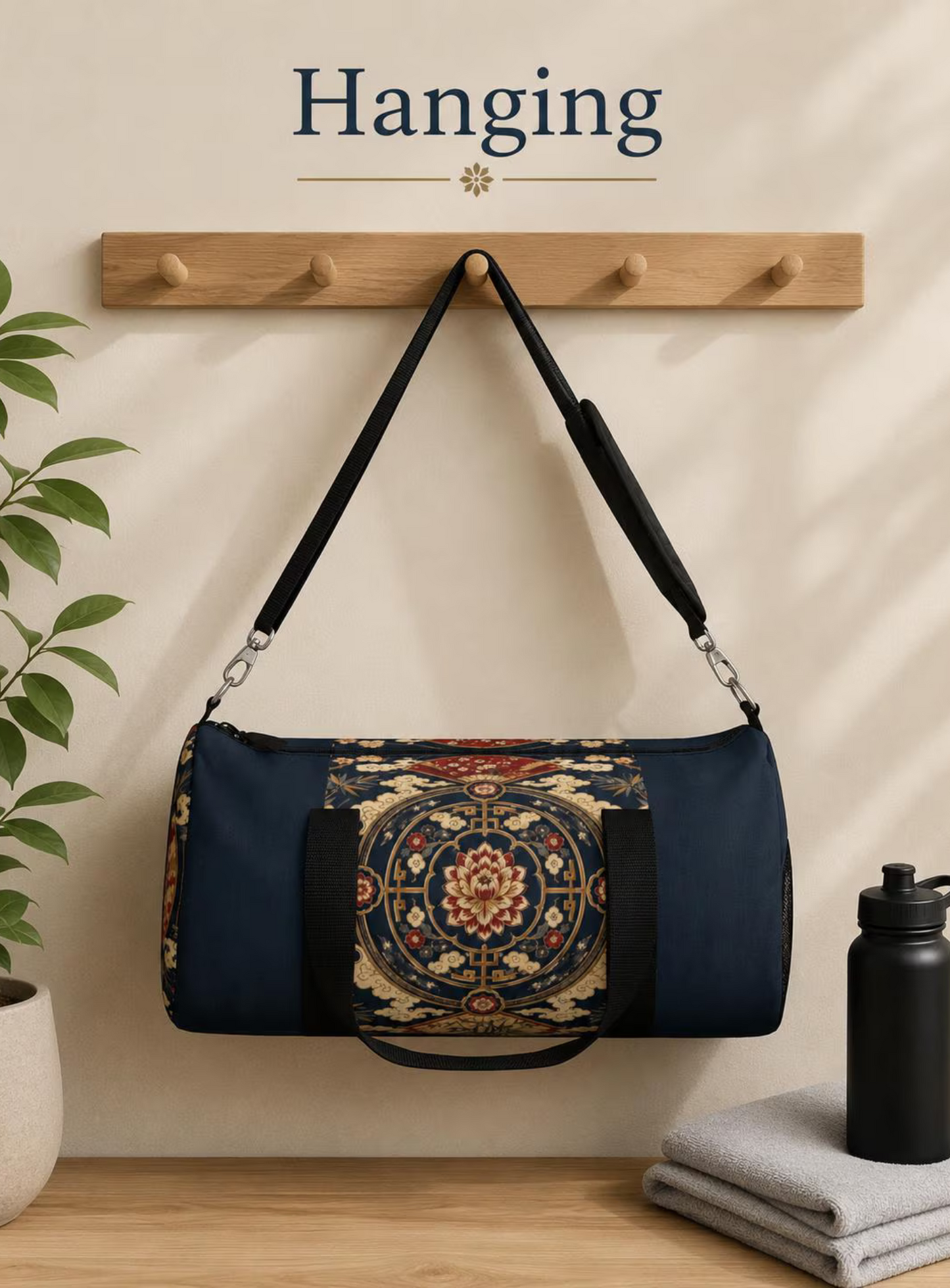 East Asian Mandala Navy Blue Duffel Gym Bag