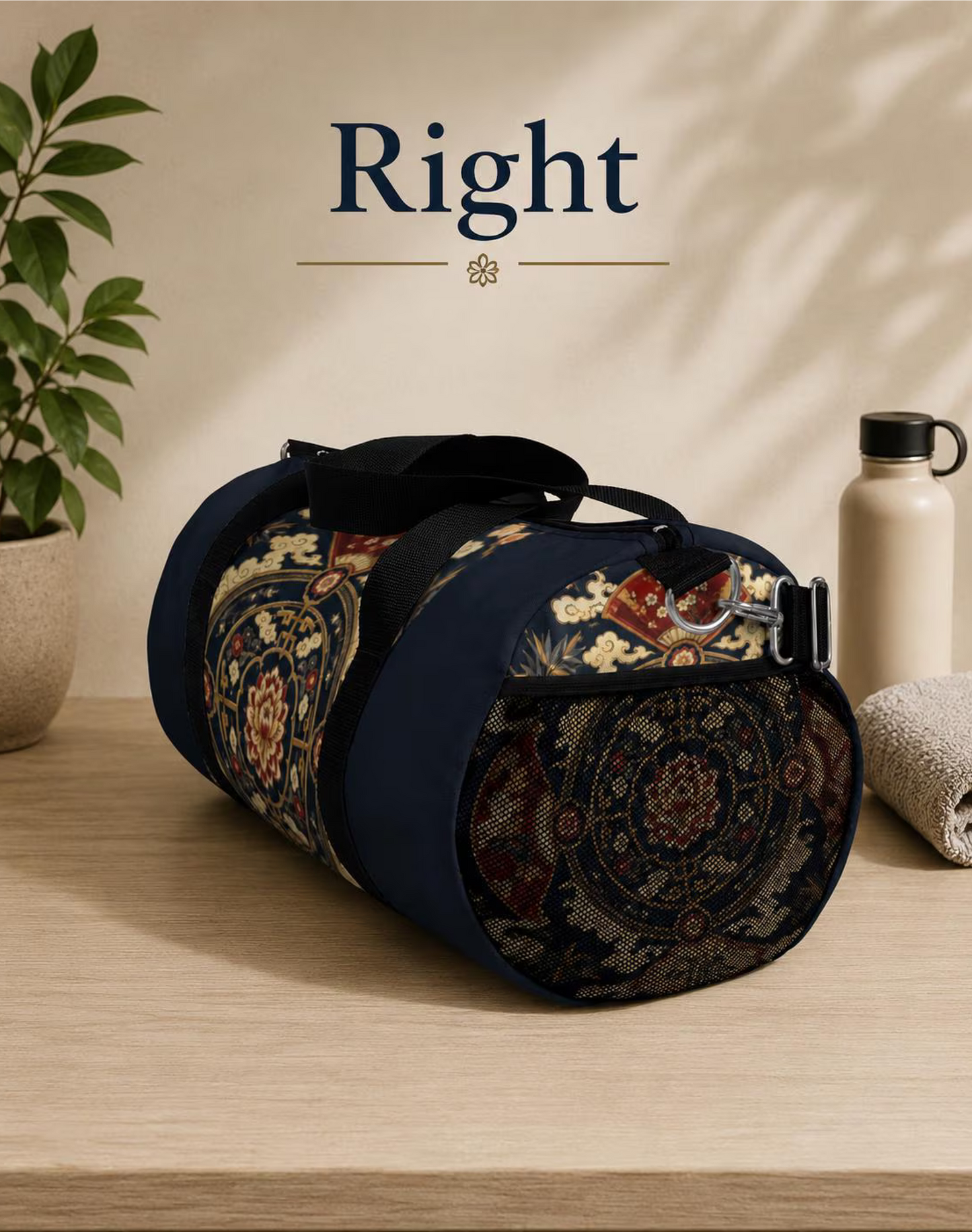 East Asian Mandala Navy Blue Duffel Gym Bag
