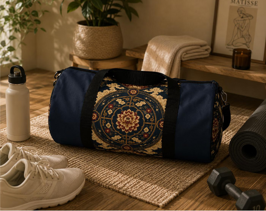 East Asian Mandala Navy Blue Duffel Gym Bag