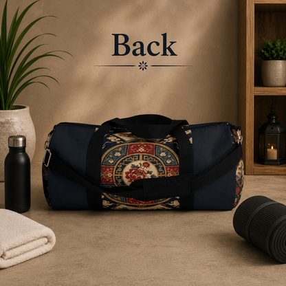 East Asian Oriental Medallion Navy Blue Duffel Gym Bag