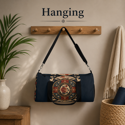 East Asian Oriental Medallion Navy Blue Duffel Gym Bag
