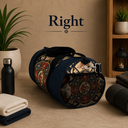 East Asian Oriental Medallion Navy Blue Duffel Gym Bag