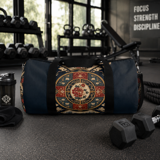 East Asian Oriental Medallion Navy Blue Duffel Gym Bag