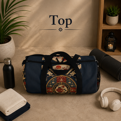 East Asian Oriental Medallion Navy Blue Duffel Gym Bag