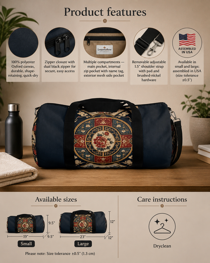 East Asian Oriental Medallion Navy Blue Duffel Gym Bag