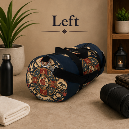 East Asian Oriental Medallion Navy Blue Duffel Gym Bag