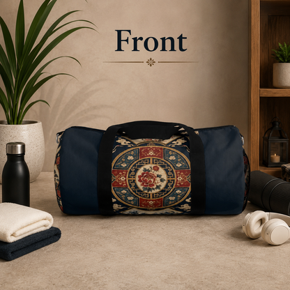 East Asian Oriental Medallion Navy Blue Duffel Gym Bag