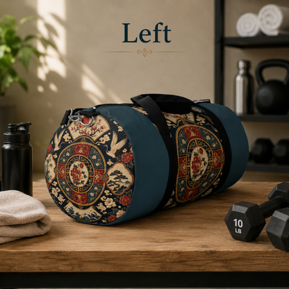 East Asian Oriental Medallion Myrtle Green Duffel Gym Bag
