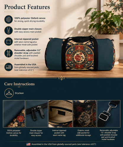 East Asian Oriental Medallion Myrtle Green Duffel Gym Bag