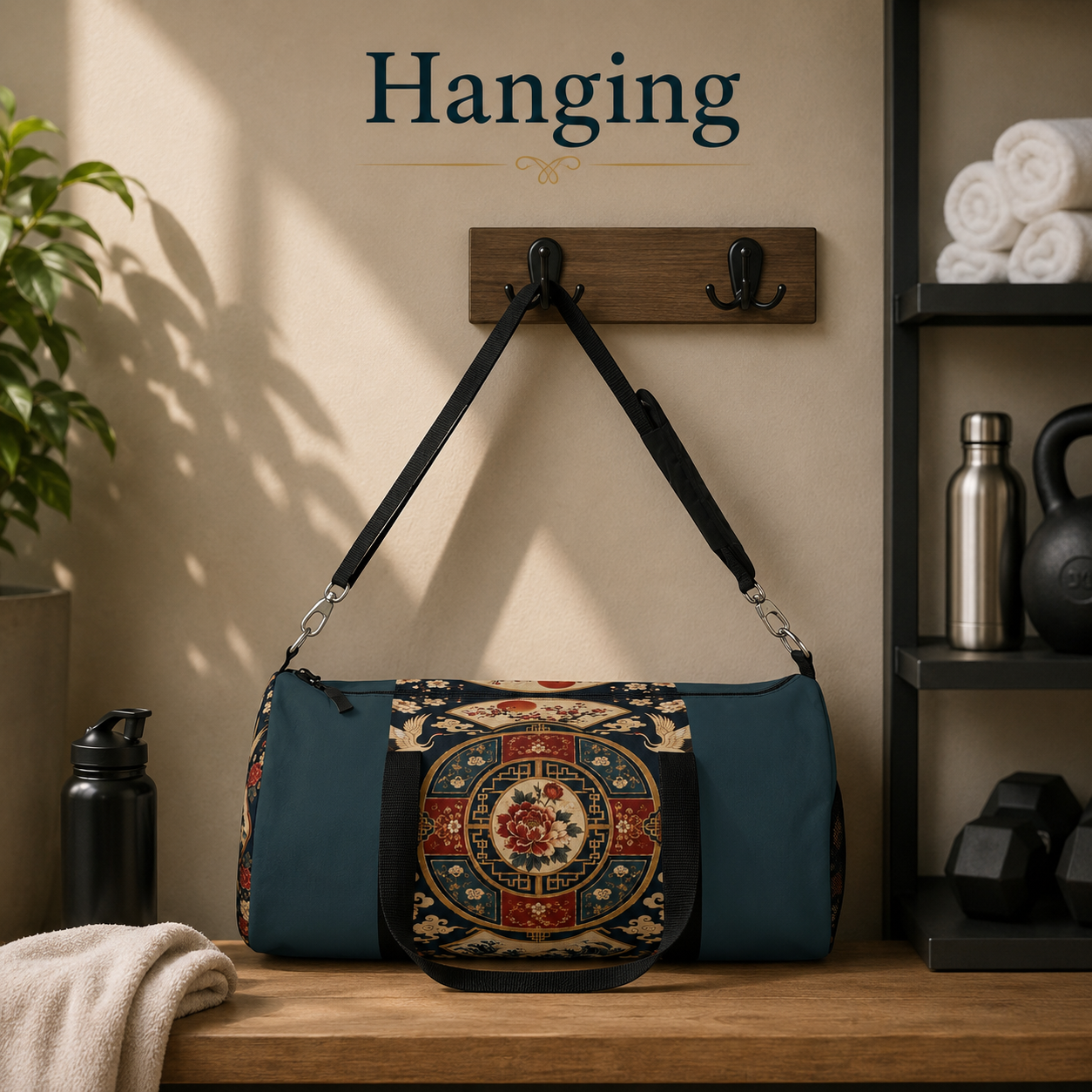 East Asian Oriental Medallion Myrtle Green Duffel Gym Bag