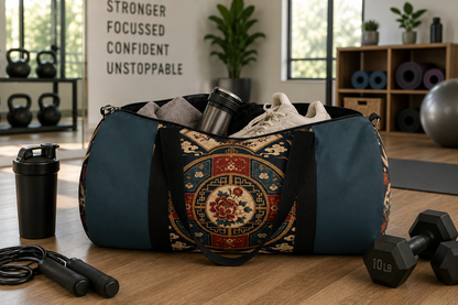 East Asian Oriental Medallion Myrtle Green Duffel Gym Bag
