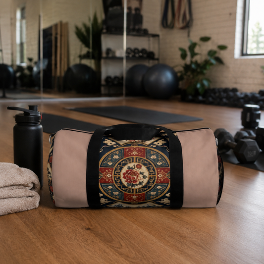 East Asian Oriental Medallion Baby Pink Duffel Gym Bag