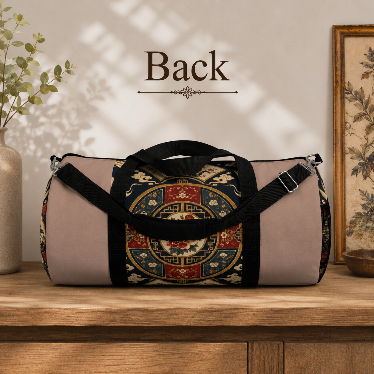 East Asian Oriental Medallion Baby Pink Duffel Gym Bag