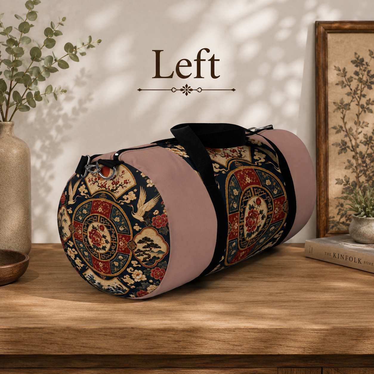 East Asian Oriental Medallion Baby Pink Duffel Gym Bag