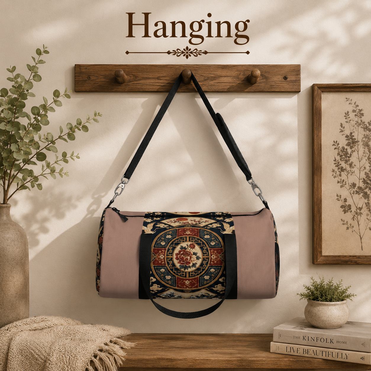East Asian Oriental Medallion Baby Pink Duffel Gym Bag