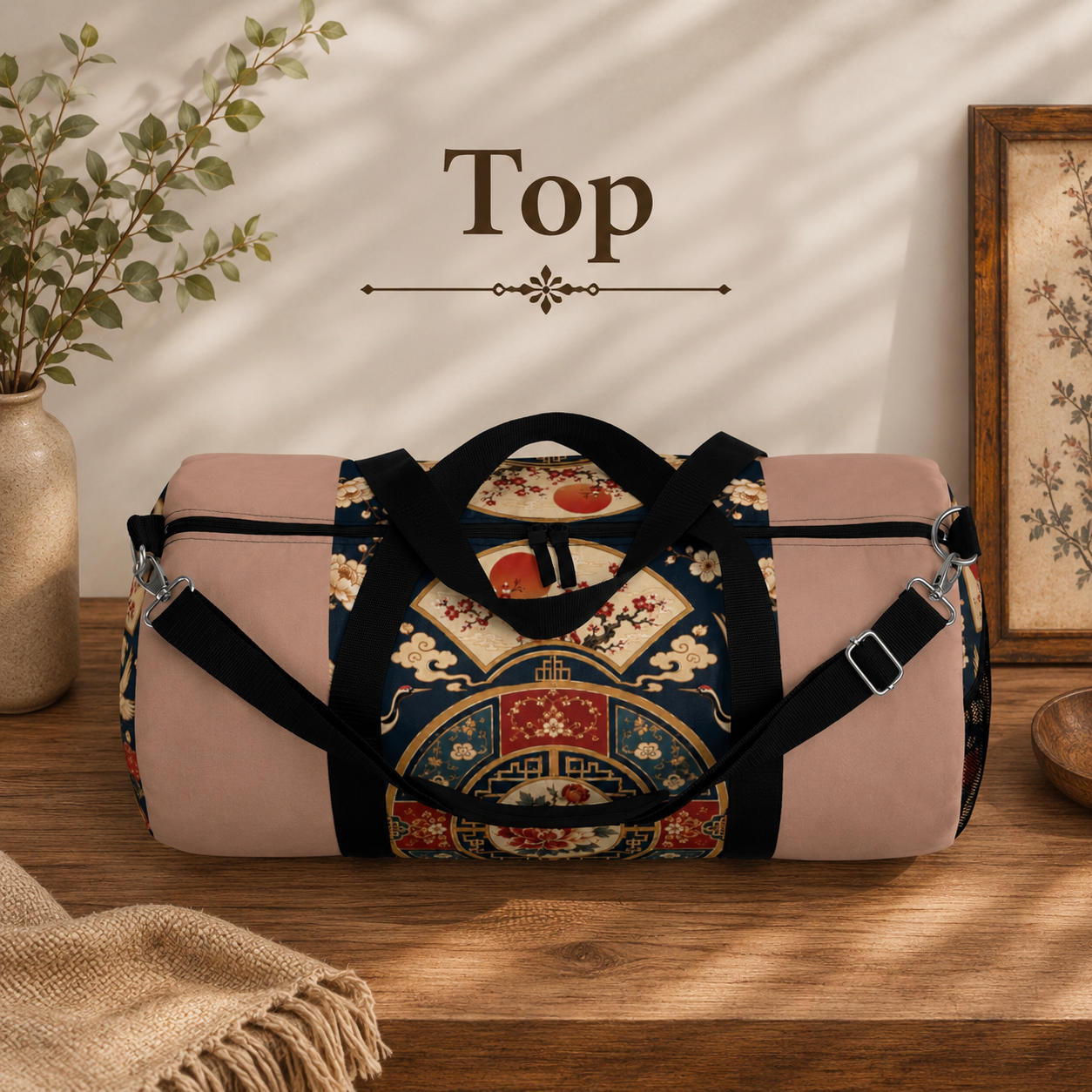 East Asian Oriental Medallion Baby Pink Duffel Gym Bag