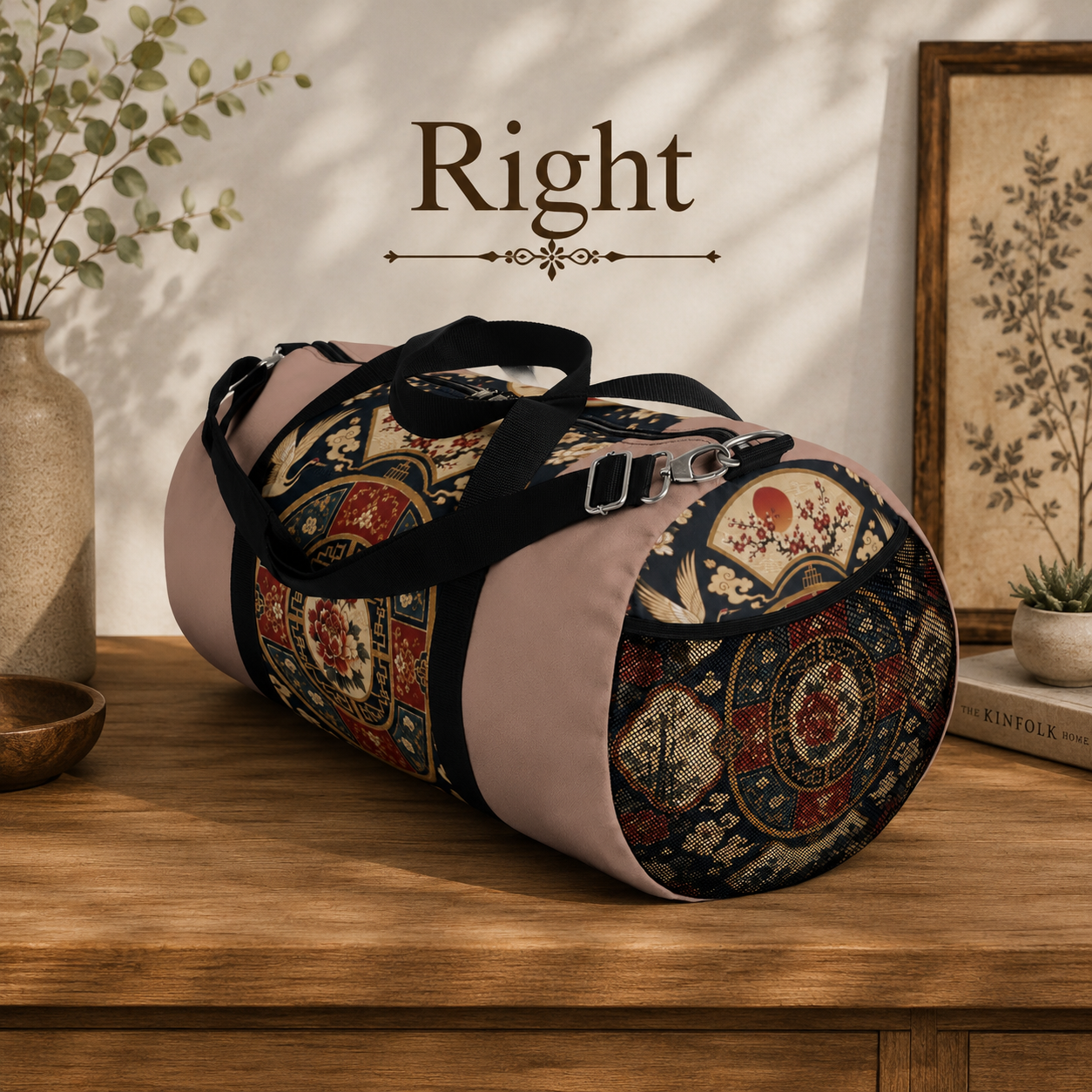 East Asian Oriental Medallion Baby Pink Duffel Gym Bag