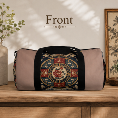 East Asian Oriental Medallion Baby Pink Duffel Gym Bag