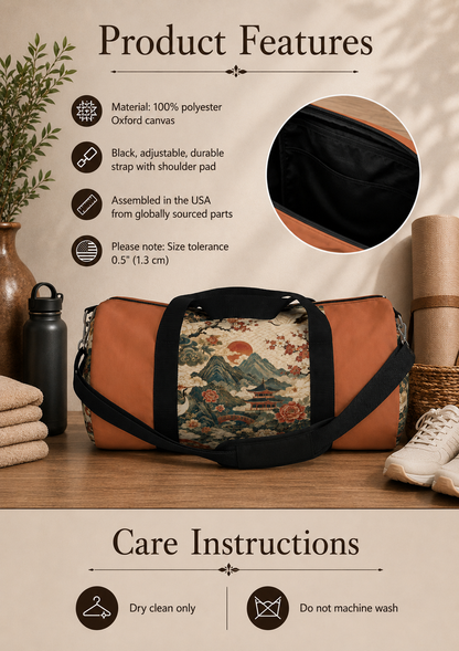 East Asian Vintage Landscape Papaya Orange Duffel Gym Bag