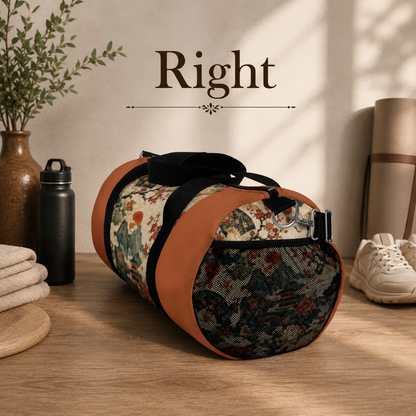 East Asian Vintage Landscape Papaya Orange Duffel Gym Bag