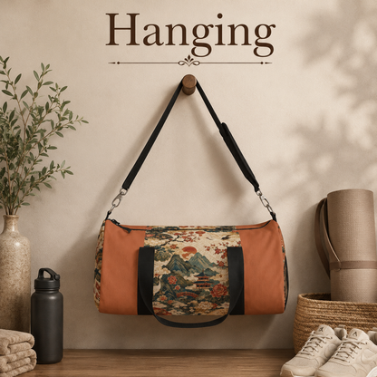 East Asian Vintage Landscape Papaya Orange Duffel Gym Bag